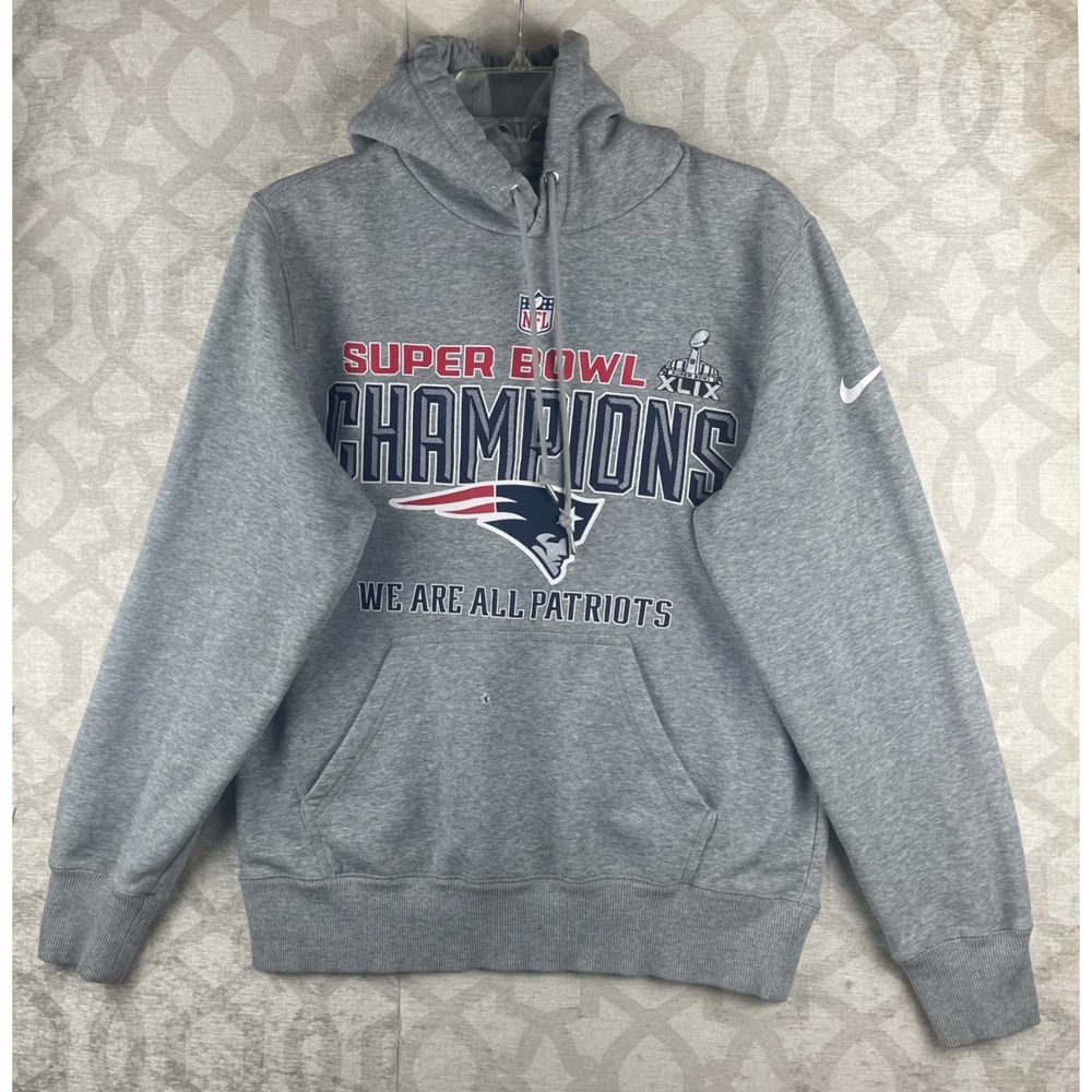 Nike New England Patriots Super Bowl XLIX Champions Mens Medium Gray Hoodie Good